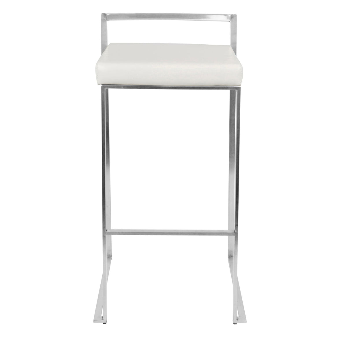 Contemporary stackable barstool with padded white seat and chrome metal frame on Tampa Home & Garden Store