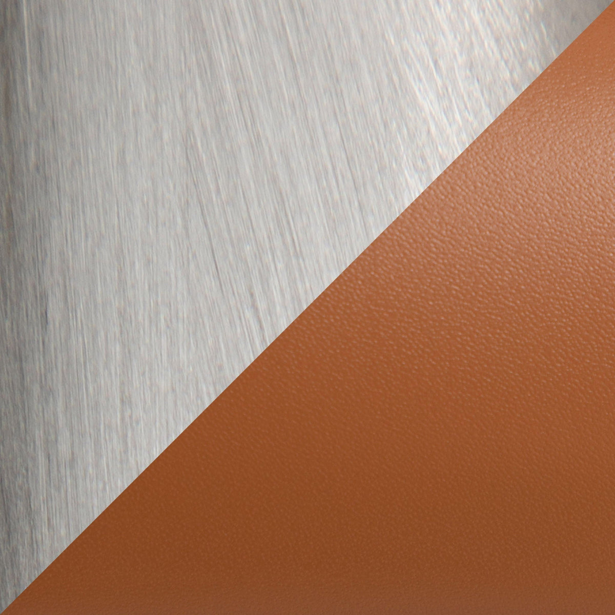 Stackable Barstool padded seat backdrop with brushed metal left and brown leather diagonal seam on Tampa Home & Garden Store