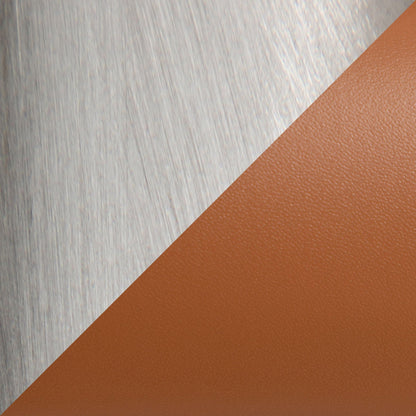 Stackable Barstool padded seat backdrop with brushed metal left and brown leather diagonal seam on Tampa Home & Garden Store