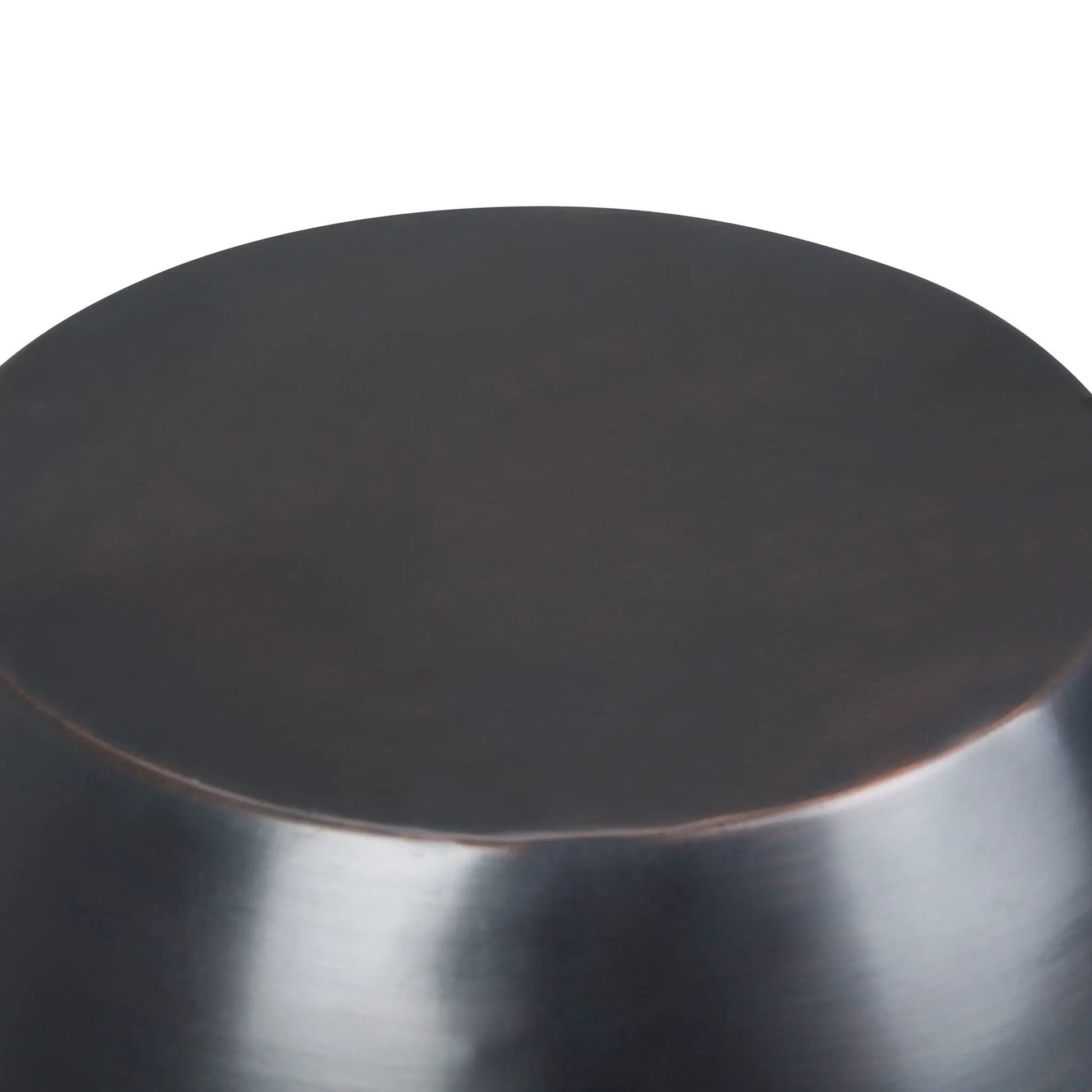Flanigan hand crafted metal accent table with a dark round brushed steel top on Tampa Home & Garden Store