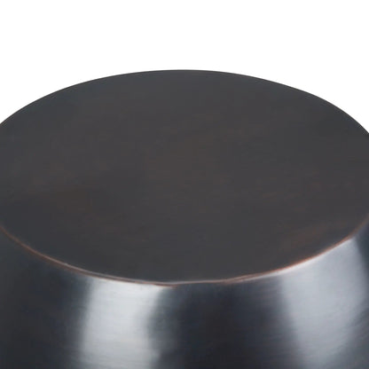 Flanigan hand crafted metal accent table with a dark round brushed steel top on Tampa Home & Garden Store