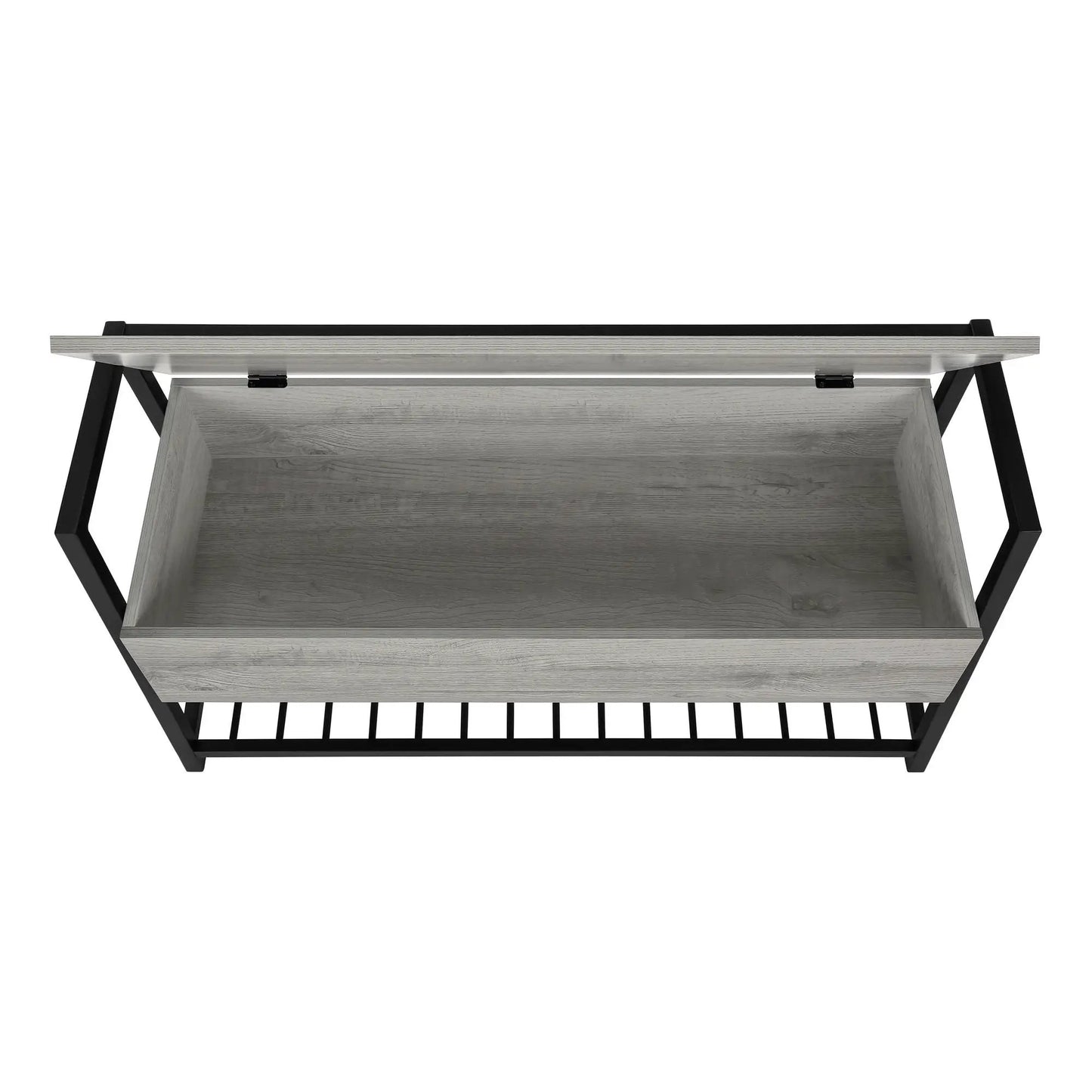 Rectangular bench storage in grey wood with black metal frame by Unique Piece Furniture on Tampa Home & Garden Store