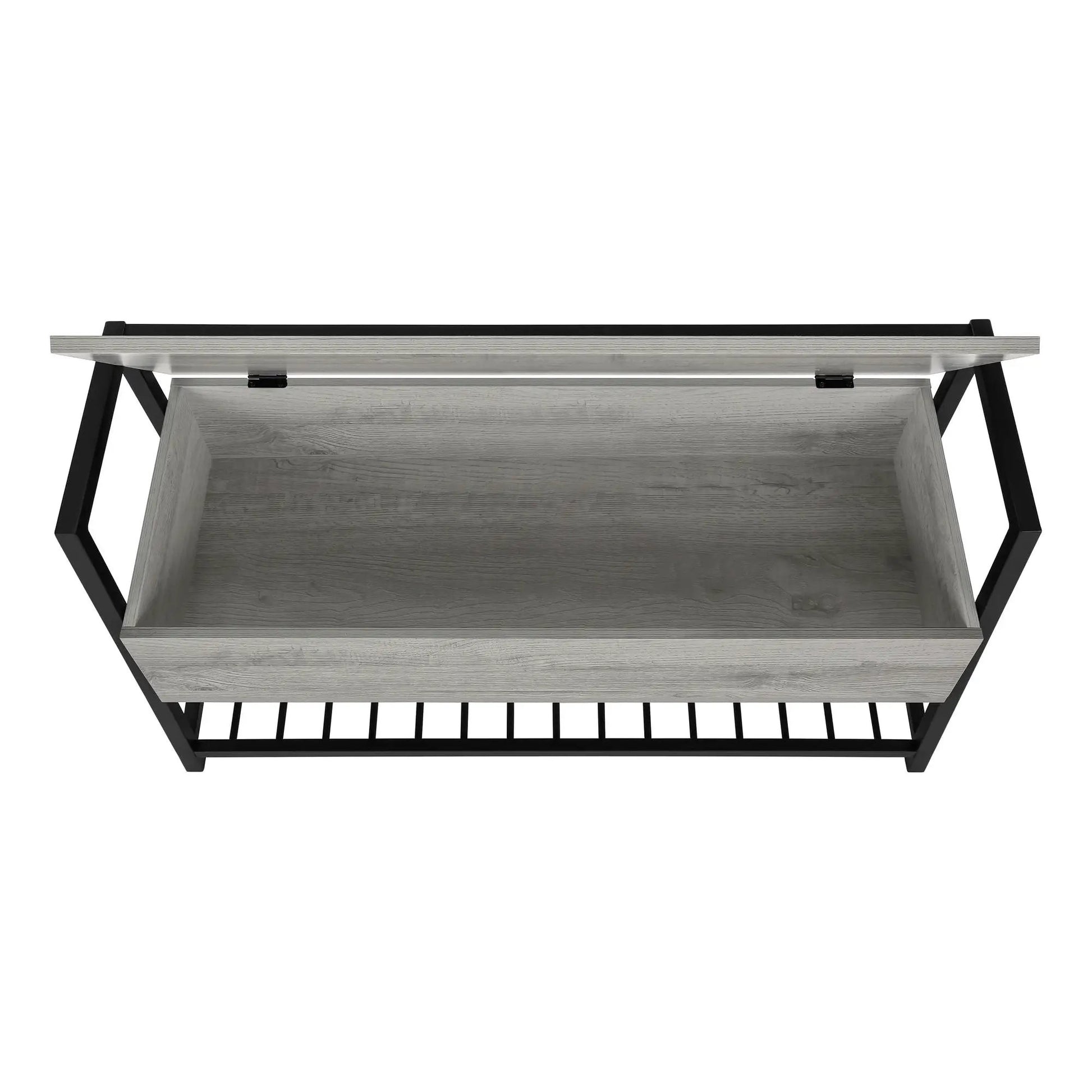 Rectangular bench storage in grey wood with black metal frame by Unique Piece Furniture on Tampa Home & Garden Store