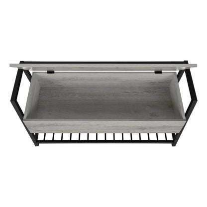 Rectangular bench storage in grey wood with black metal frame by Unique Piece Furniture on Tampa Home & Garden Store