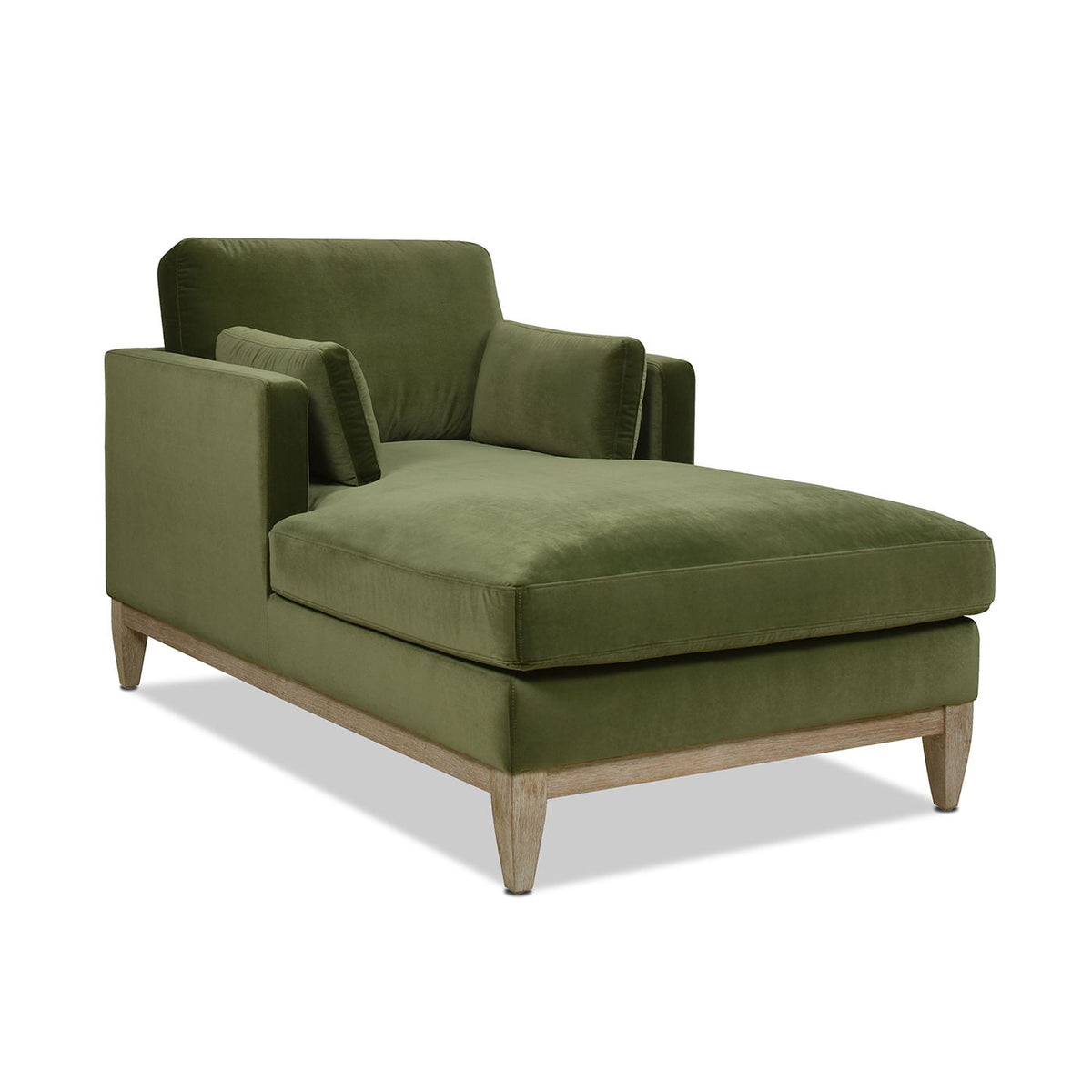 Chaise lounge chair olive green velvet with removable cushions light wood legs HouseOfZazla on Tampa Home & Garden Store