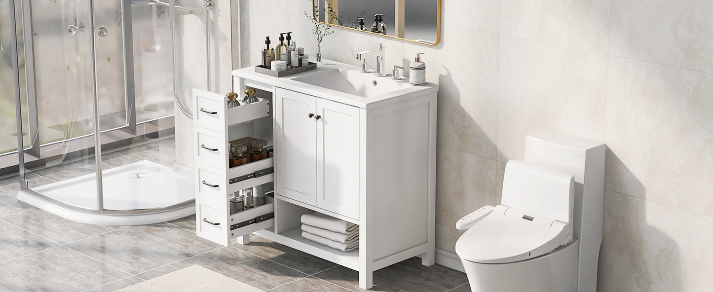 36-inch white bathroom vanity with sink top and storage cabinet by HouseOfZazla on Tampa Home & Garden Store