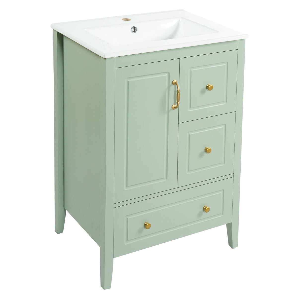 Retro vanity with ceramic sink in sage green, soft-close drawers by HouseOfZazla on Tampa Home & Garden Store