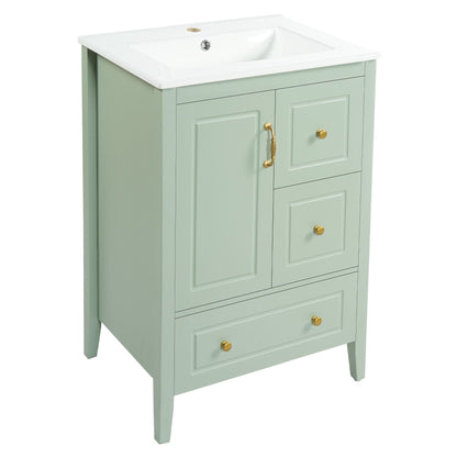 Retro vanity with ceramic sink in sage green, soft-close drawers by HouseOfZazla on Tampa Home & Garden Store