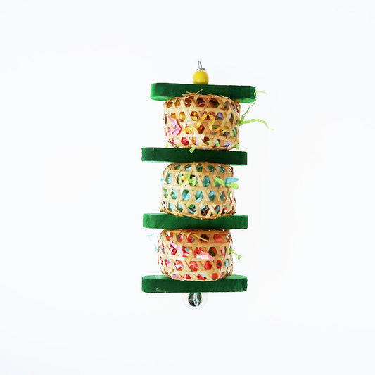 Parrot toy by Sell My Stuff: rattan woven skewers, paper and silk accents, 3-stack hanging on Tampa Home & Garden Store