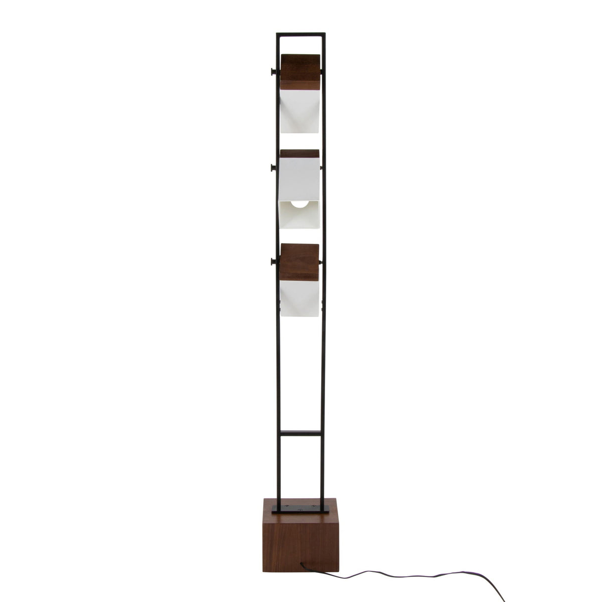 Bento contemporary floor lamp in black frame with walnut and white blocks, wooden base on Tampa Home & Garden Store