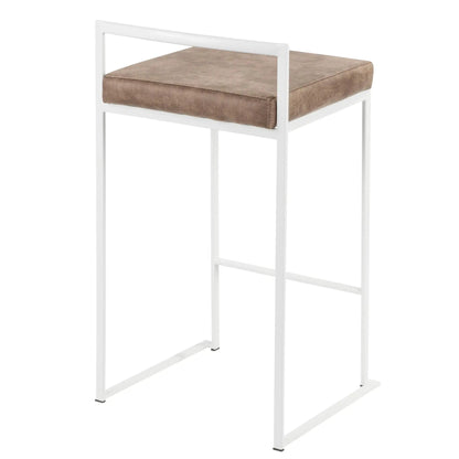 Fuji stackable counter stool with white metal frame and brown upholstered seat on Tampa Home & Garden Store
