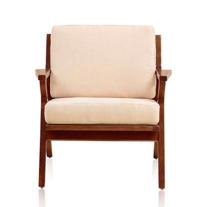 Martelle Accent Armchair with beige fabric upholstery and dark wood frame on Tampa Home & Garden Store