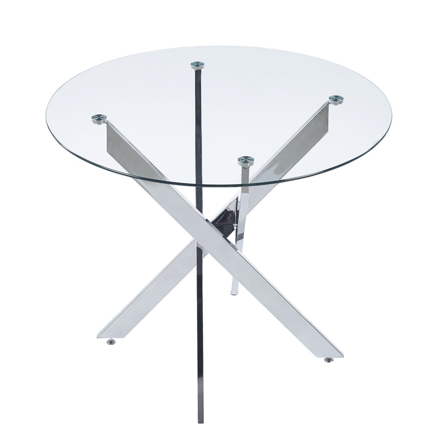 Modern Glass Dining Table with Metal Cross Legs