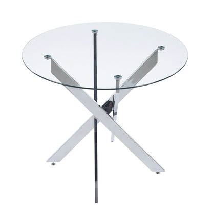 Modern Glass Dining Table with Metal Cross Legs