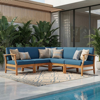 Perla 5 Pieces Outdoor Wood Patio Sofa Set