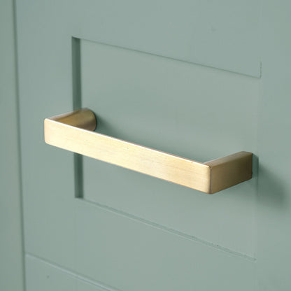 HouseOfZazla modern bathroom vanity with sink, green cabinet and brass horizontal bar pull on Tampa Home & Garden Store