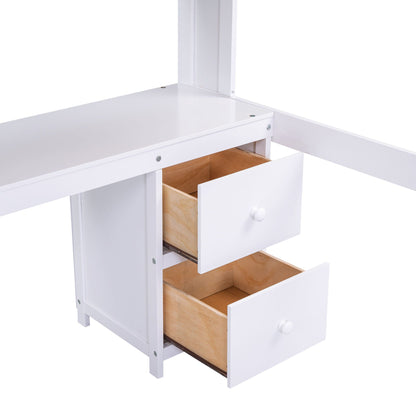 White loft bed with desk, cabinets and two wooden-interior drawers on Tampa Home & Garden Store