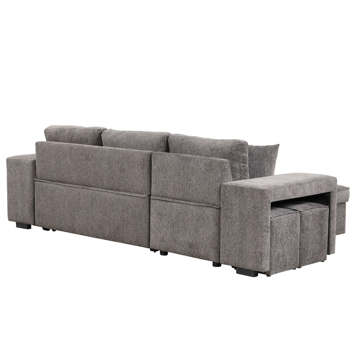 HouseOfZazla modern gray L-shaped sleeper sectional with storage chaise and 2 stools on Tampa Home & Garden Store