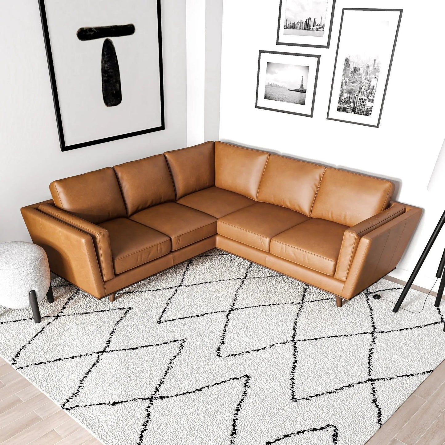Erman Corner Sofa tan leather; stationary L-shaped sectional by Unique Piece Furniture on Tampa Home & Garden Store