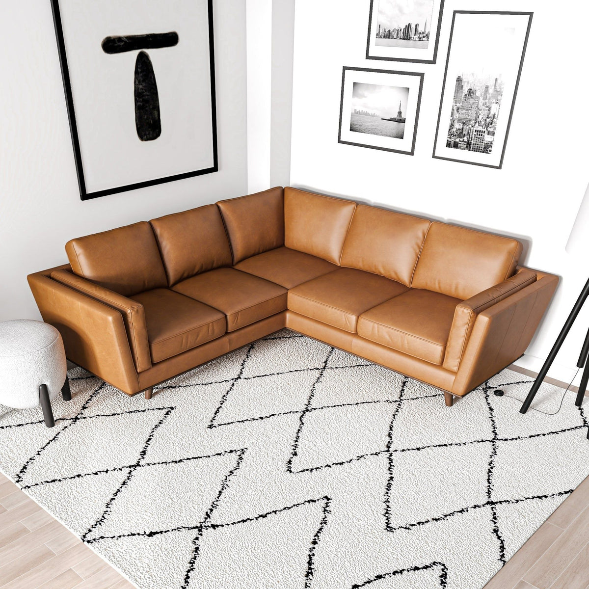 Erman tan leather corner sofa sectional by HouseOfZazla in a modern living room on Tampa Home & Garden Store