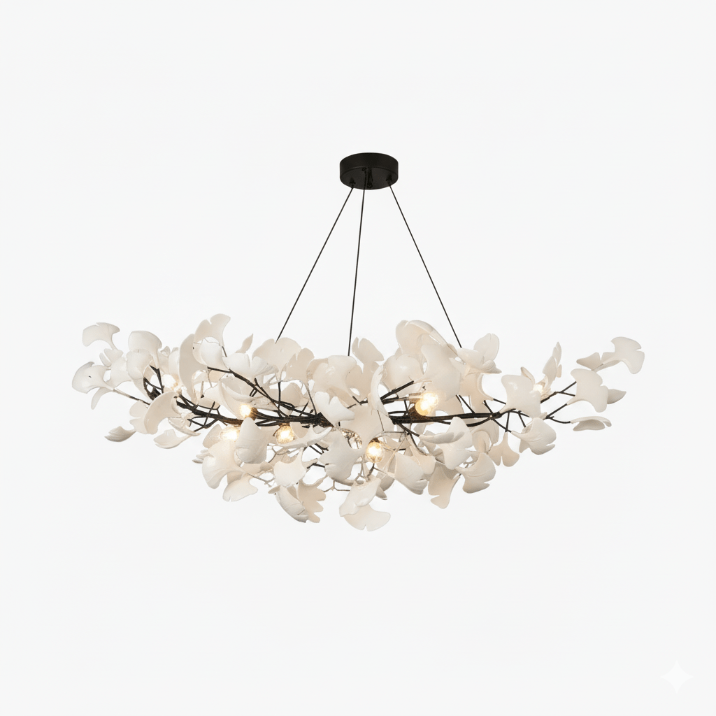 Chandelier Porcelain Ginkgo Leaf Linear with Flexible Branches by Moktan Sabai on Tampa Home & Garden Store