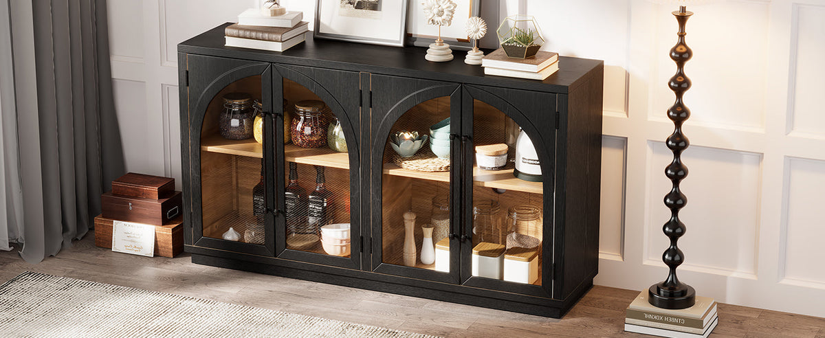 4-Door large black arched glass-front sideboard buffet by HouseOfZazla with display shelves on Tampa Home & Garden Store