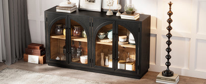 4-Door large black arched glass-front sideboard buffet by HouseOfZazla with display shelves on Tampa Home & Garden Store