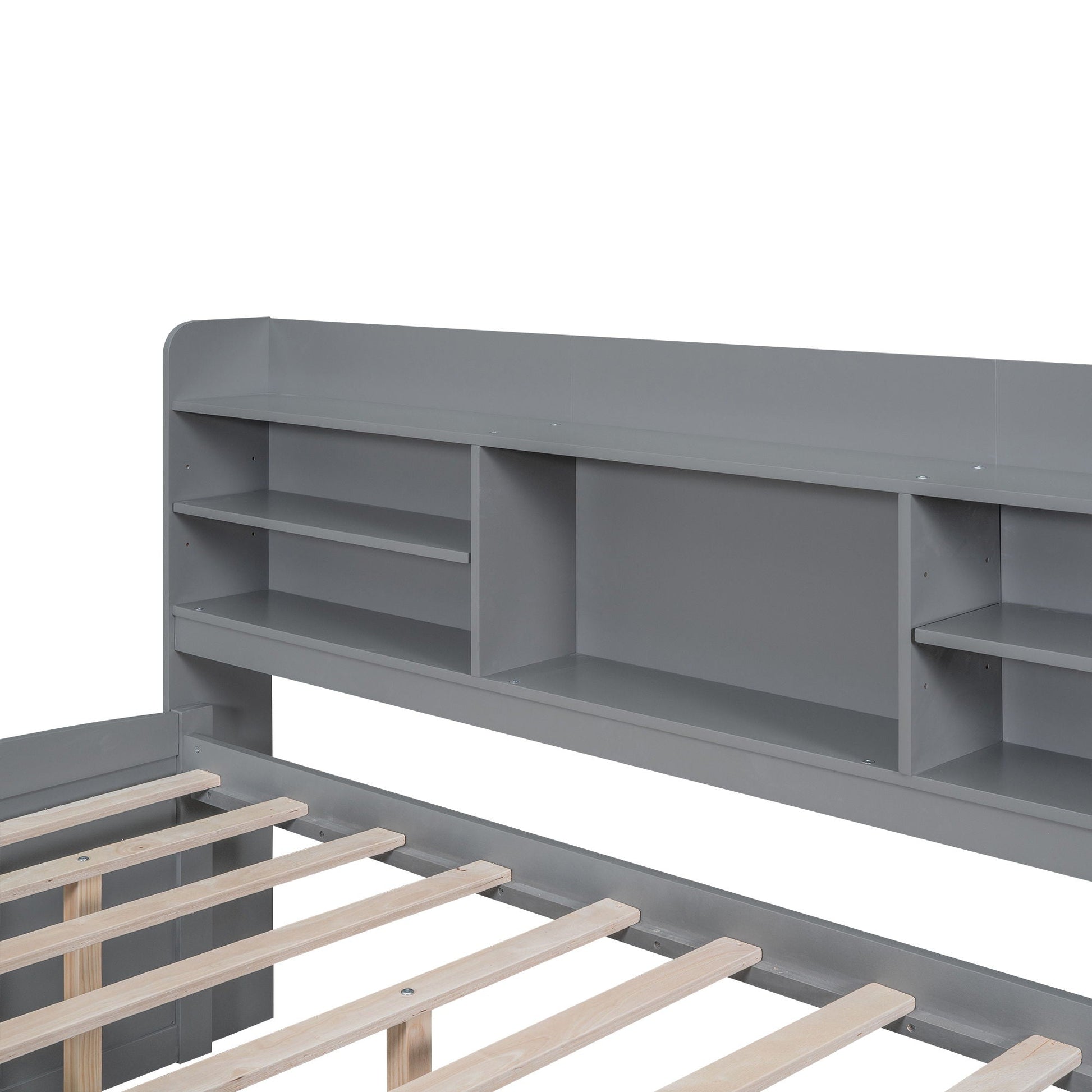 Captain Bed with built-in bookshelves, 3 storage drawers and trundle in gray by HouseOfZazla on Tampa Home & Garden Store