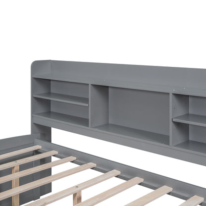 Captain Bed with built-in bookshelves, 3 storage drawers and trundle in gray by HouseOfZazla on Tampa Home & Garden Store