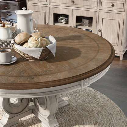 Elegant Dining Set Round Table And Side Chairs in light wood, Unique Piece Furniture 7-piece set on Tampa Home & Garden Store
