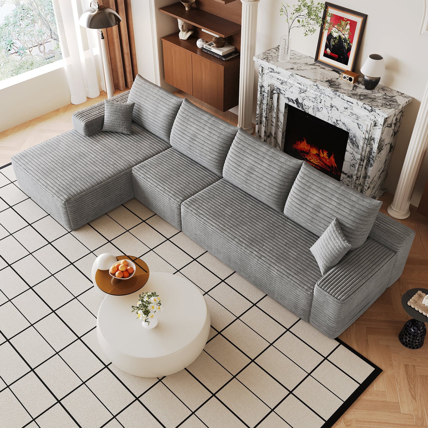 135-inch Cloud Sectional Sofa with L-shaped Chaise in gray ribbed fabric on Tampa Home & Garden Store