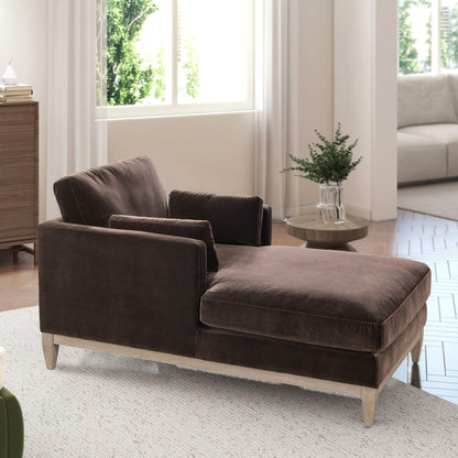HouseOfZazla modern farmhouse chaise lounge chair in brown fabric with removable cushions on Tampa Home & Garden Store