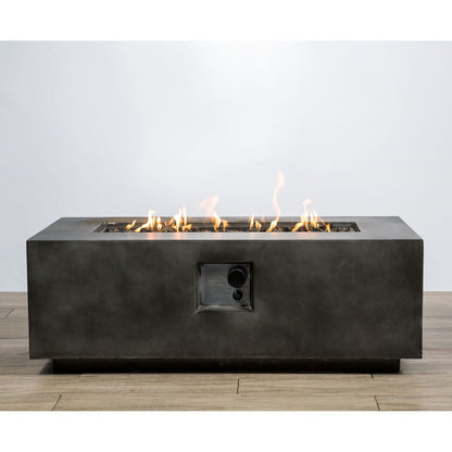 Fire pit table in dark gray fiber concrete with push-button ignition and control panel on Tampa Home & Garden Store