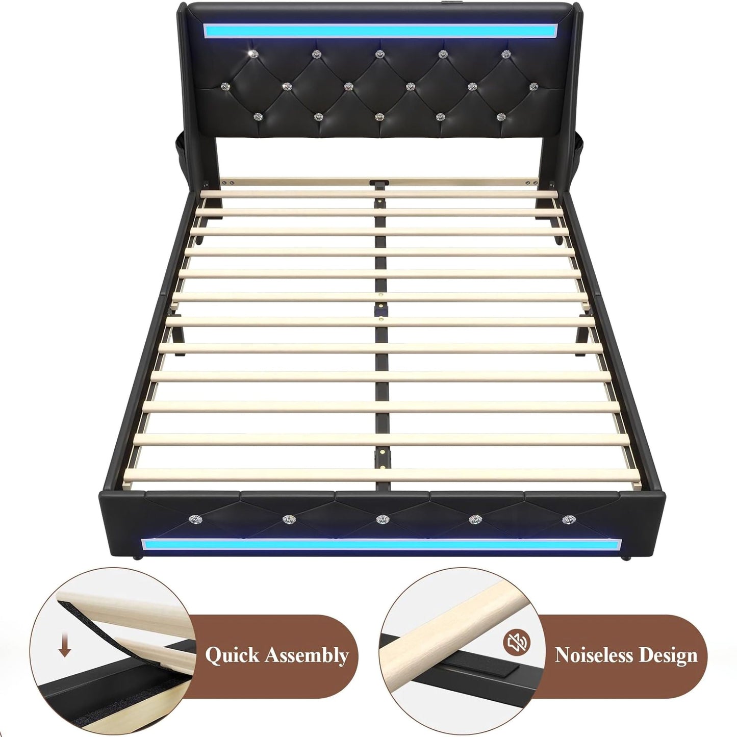 Wingback Upholstered Bed Frame Led and Usb