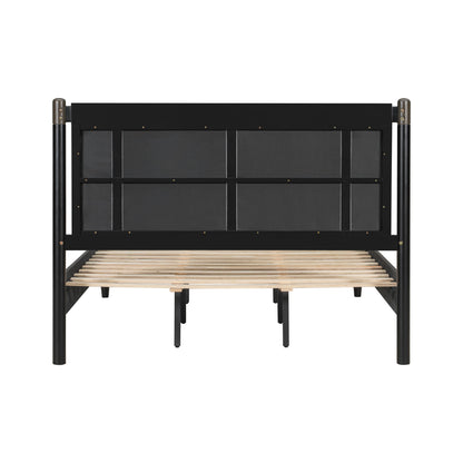 Solid Wood Queen Bed frame by HouseOfZazla, black finish with slatted base on Tampa Home & Garden Store