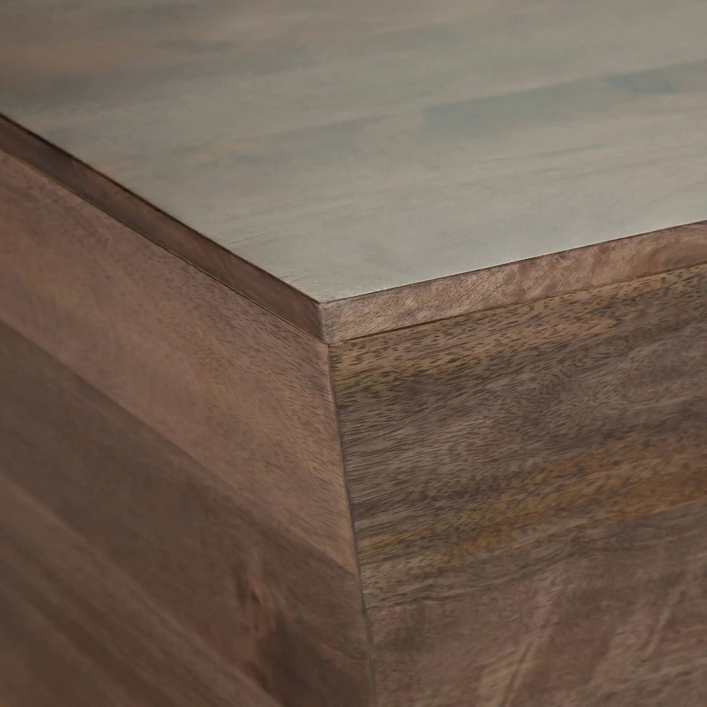 Abba handcrafted coffee table by Unique Piece, close-up of wood corner on Tampa Home & Garden Store