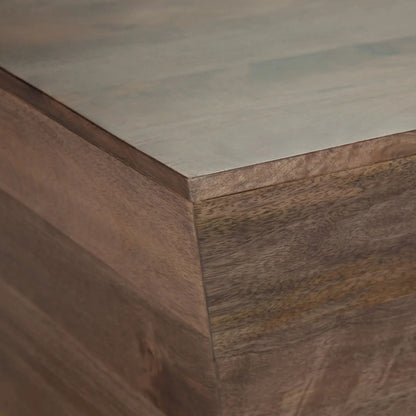 Abba handcrafted coffee table by Unique Piece, close-up of wood corner on Tampa Home & Garden Store
