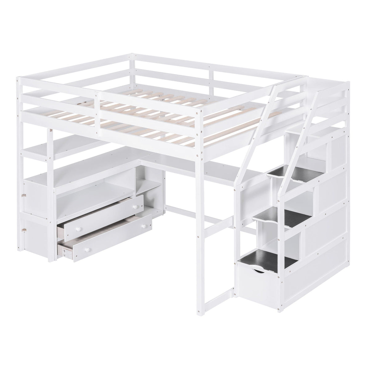 Loft bed with desk in white, shelves and storage stairs, 2 drawers HouseOfZazla on Tampa Home & Garden Store