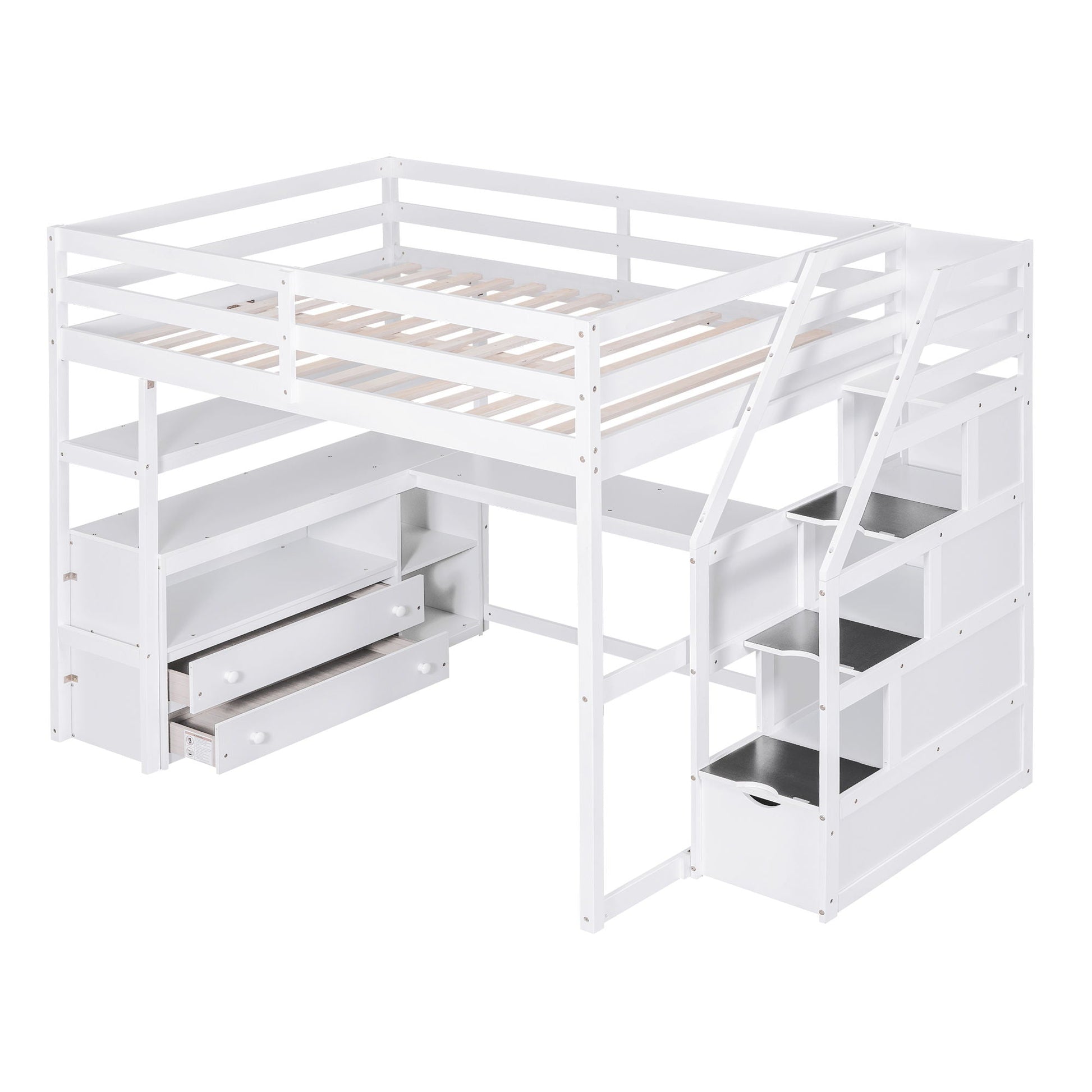 Loft bed with desk in white, shelves and storage stairs, 2 drawers HouseOfZazla on Tampa Home & Garden Store