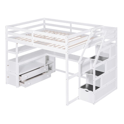 Loft bed with desk in white, shelves and storage stairs, 2 drawers HouseOfZazla on Tampa Home & Garden Store