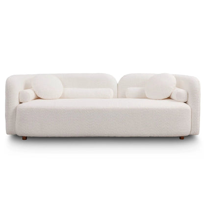 3-Seater Luxury Modern Couch cream boucle fabric with bolster cushions stationary sofa on Tampa Home & Garden Store