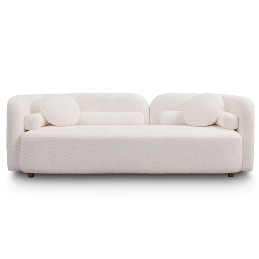 Luxury 3-seater sofa in ivory boucle with rounded arms and bolster pillows by HouseOfZazla on Tampa Home & Garden Store