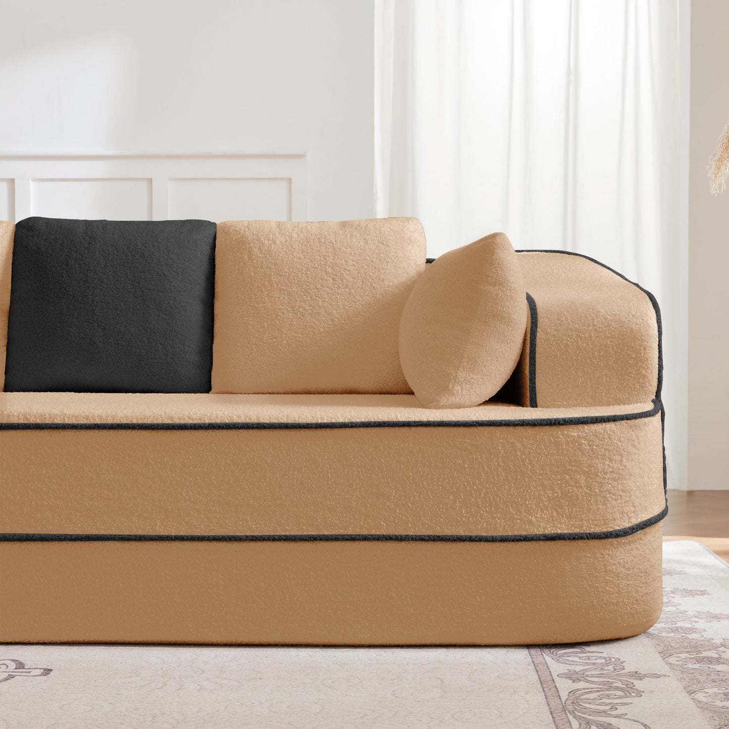 Elysees Left Chaise Sofa in Teddy Camel with black piping and 2 pillows HouseOfZazla on Tampa Home & Garden Store