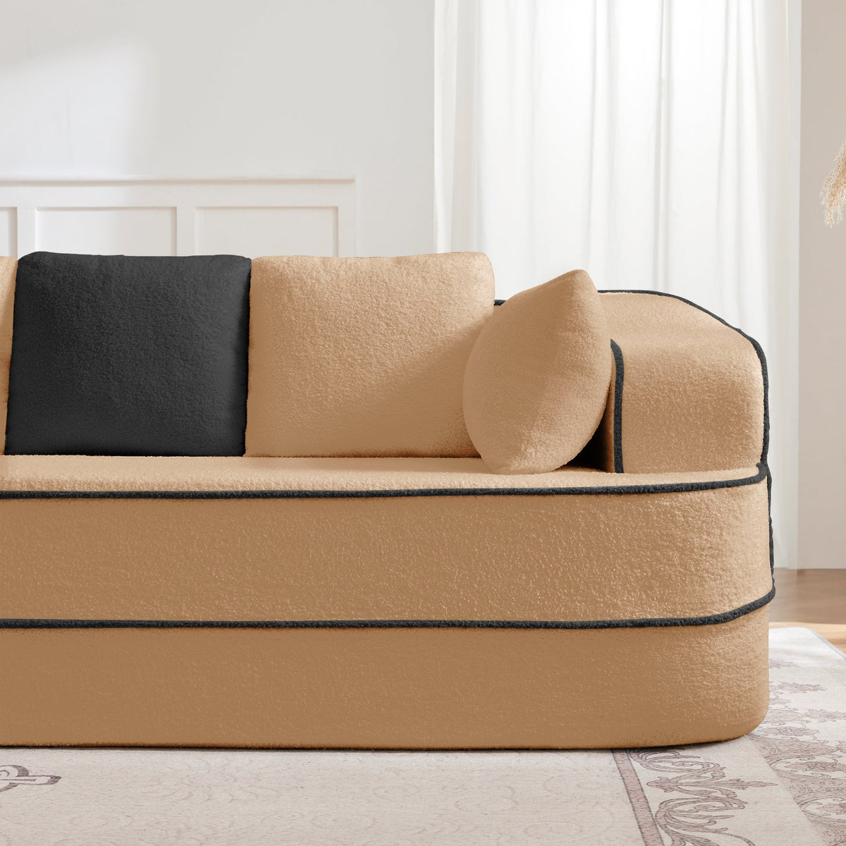 Elysees Left Chaise Sofa in Teddy Camel with black piping and 2 pillows HouseOfZazla on Tampa Home & Garden Store