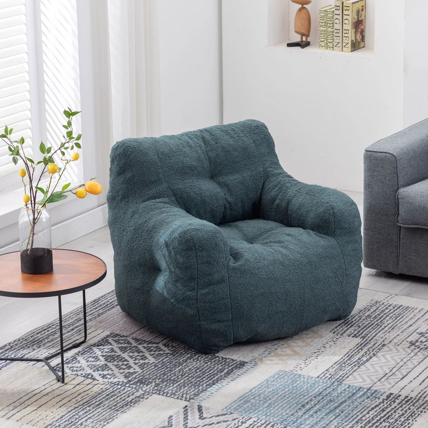 Soft Teddy Fabric Bean Bag Chair With Tufted Foam