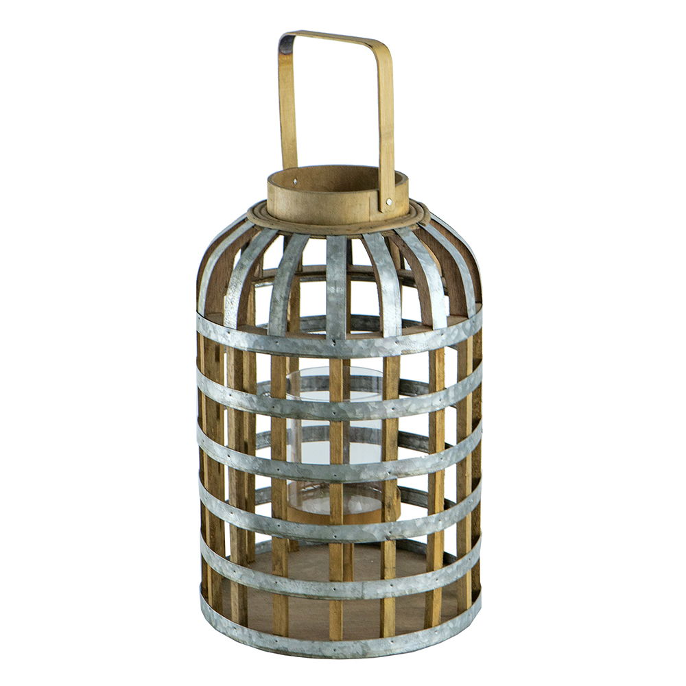 Decorative lantern with handle, wooden lantern with galvanized metal bands HouseOfZazla on Tampa Home & Garden Store