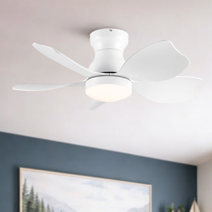 Low Profile Flush Mount Ceiling Fan With Light, white blades, frosted light ring, HouseOfZazla on Tampa Home & Garden Store