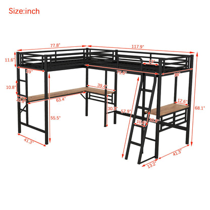 Twin Loft Bed with 2 Built-In Desks, Mission Style, black metal by HouseOfZazla on Tampa Home & Garden Store