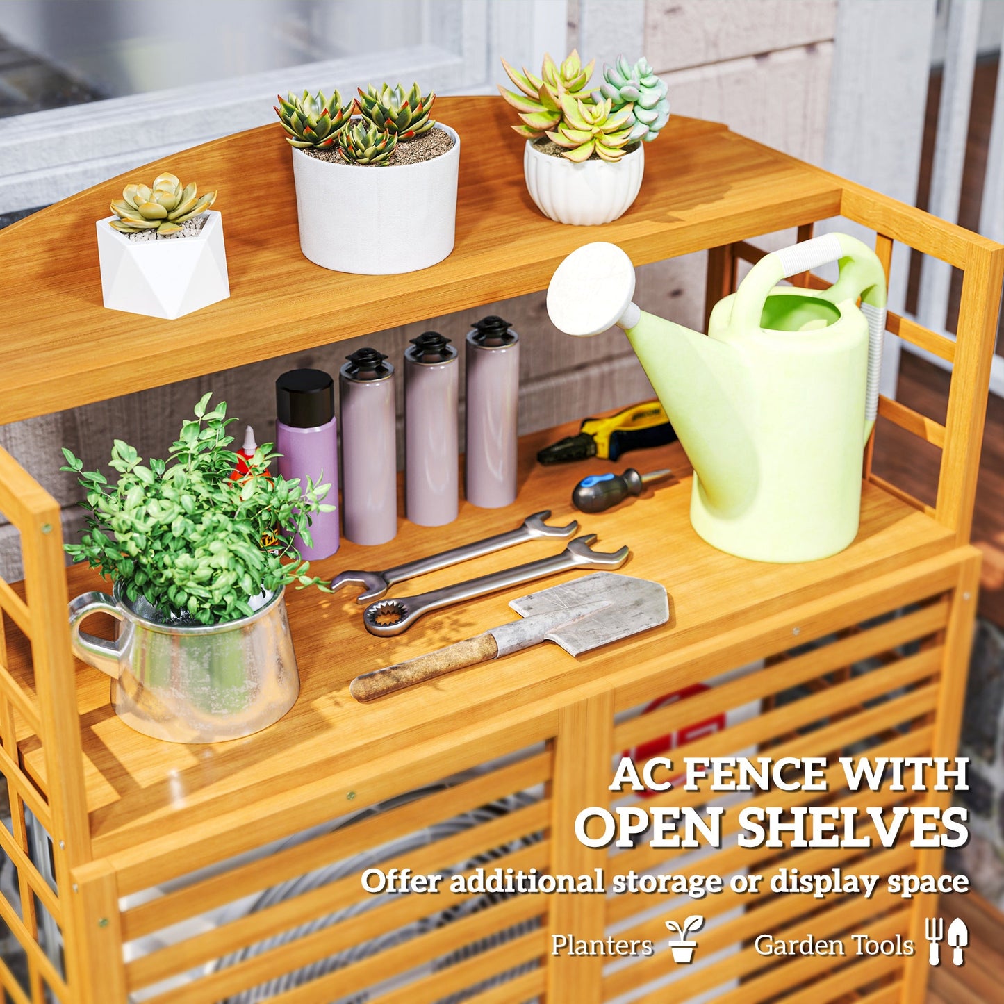 Outsunny Wood Air Fence With Storage Shelves