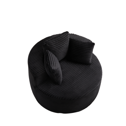 43-Inch Round Corduroy Single Sofa in black with ribbed texture, HouseOfZazla on Tampa Home & Garden Store